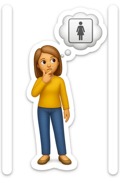 emoji stile iphone di una donna con nuvoletta di pensiero con all'interno la toilet per donne, falla a corpo intero, iperrealistico 4k sticker