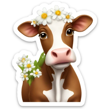Cute brown cow with white flowers  sticker