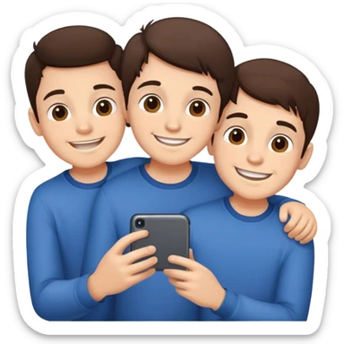 Three young brunette brothers playing  sticker