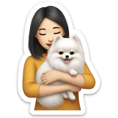 Chinese girl hug white Pomeranian sticker