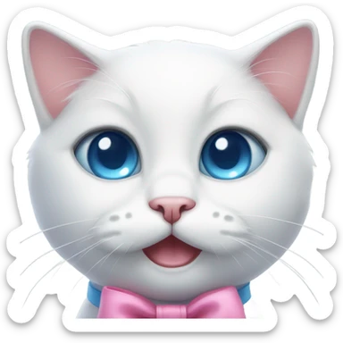 white cat with pink bow with blue eyes cute  sticker