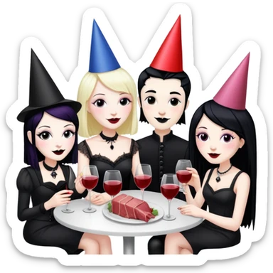 goth artists enjoying wine Party at a french SPAM meat cafe LANDSCAPE  sticker