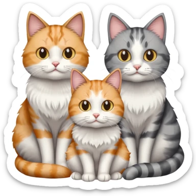 a fluffy grey and white cat sitting with 2 other cats sticker