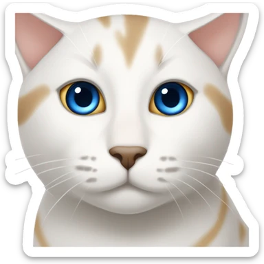 White cat with light brown across the nose, blue eyes, dark ears and tabby stripes sticker