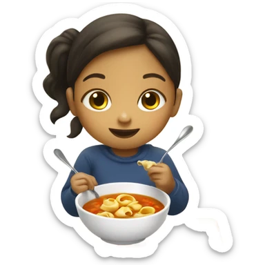 Little girl eating tortellini soup sticker