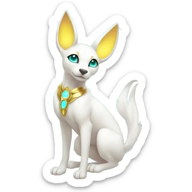 Shiny White Angelic Godly Ethereal Majestic Electric Albino Umbreon. cyan eyes and cyan markings. Golden Anubis-rings. full body sticker