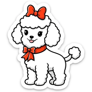 Poodle wearing a Christmas bow sticker