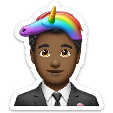 Posh-boy-with-suit-and-rainbow-unicorn-hat sticker