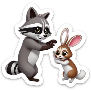Raccoon dance with bunny cute sticker