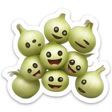 group of kawaii onions doing a catalan castellers sticker