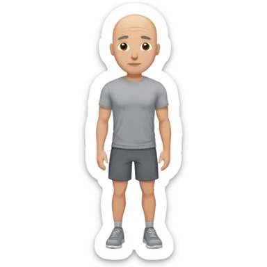 bald tanned buffed white man wearing grey t-shirt and dark shorts sticker