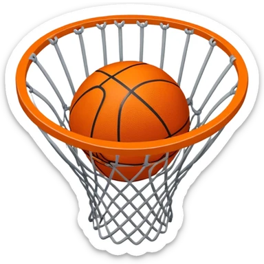 Top-down view of basketball pushing through center of net, iOS emoji style sticker