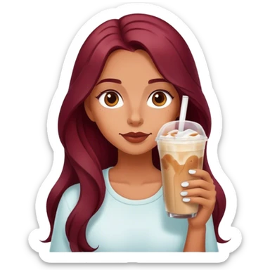 Burgundy long haired tanned girl with iced latte sticker