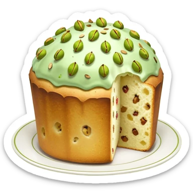 pistacchio panettone con glassa al pistacchio con la carta da panettone intorno in basso sticker