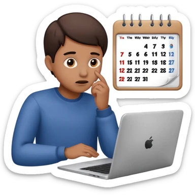 weekly calendar next to person confused adjusting it with laptop sticker