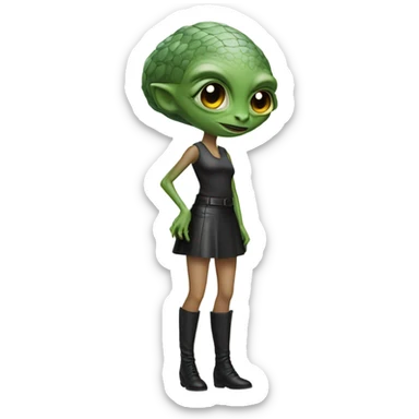 reptilian alien woman in Black leather mini skirt sticker