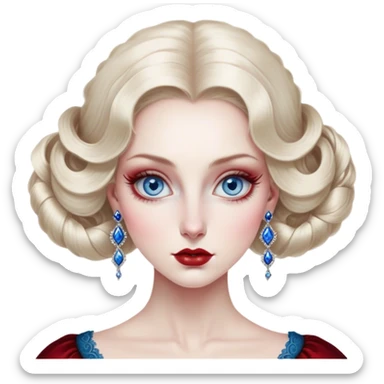 porcelain doll skin, large blue eyes with long lashes, fine details, olivia culpo as milady de winter, jinyoung shin art, refined nose, scarlet, dim light, by Maude Kaufman Eggemeyer, great digital art with details, by Scott Samuel Summers, ad image, ori and the blind, stunningly realistic sticker