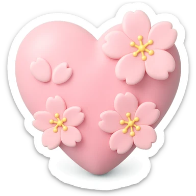 pink heart with sakura flowers, vinyl figure style sticker