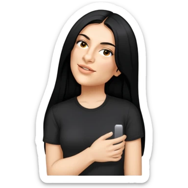 female, black shirt, long black hair sticker