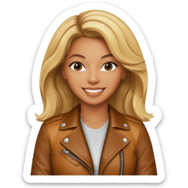 beyonce blonde hair jane wear leather jacket, smile happy sticker