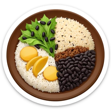 Food plate divided in 4 parts: rice, black bean, minced meat and salad

 sticker