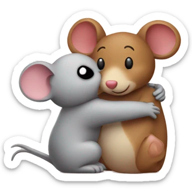 a mouse hugging a teddy bear with heart emoji above their heads sticker