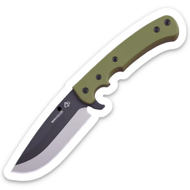 tactical bushcraft knife with olive green handle sticker