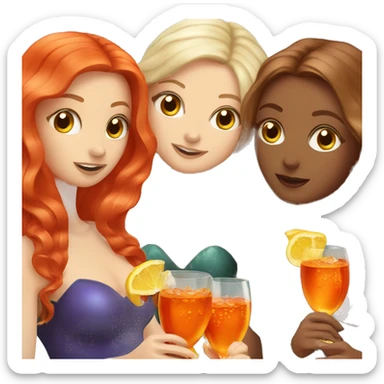 Three beautiful mermaids (one blond, one brown and one red hair) drinking aperol sticker