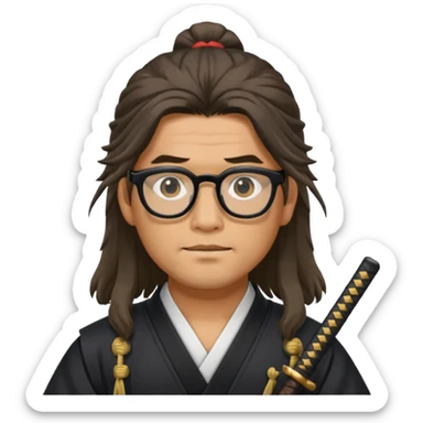 Long Haired Samurai with Glasses,Long-haired ronin adjusting black spectacles sticker