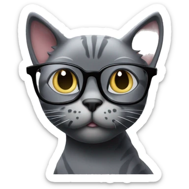 a cute grey and black cat with glasses drinking redbull sticker