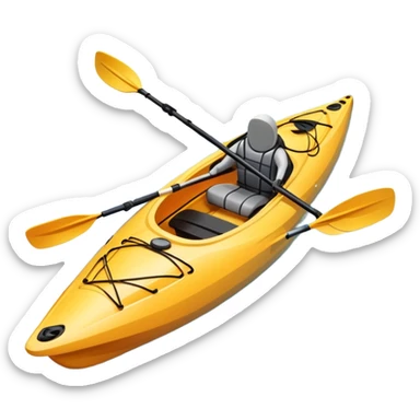 An icon showing a close-up of a sleek kayak with double-bladed paddles gliding through water. Splashes surround the boat as it cuts across a calm surface, symbolizing speed and focus. Transparent background emphasizes the dynamic and personal nature of kayak paddling. sticker