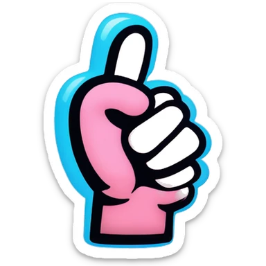 Draw a pink thumbs-up hand with black outlines and a blue glow in a pop-art style. sticker
