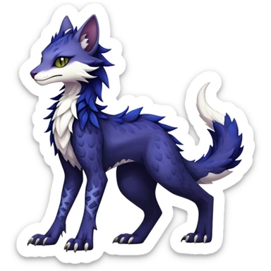 Kawaii dark edgy fantasy feline-vernid-sergal-fursona animal creature with a tufted tail full body with intricate markings  sticker