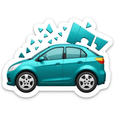 Minimalist pictogram of a car crash test, 2D icon, impact symbol, safety verification, simple vector art, [teal] on [black] background sticker