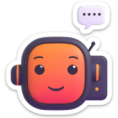 AI-themed emoji, friendly chatbot face, speech bubble, tech style sticker