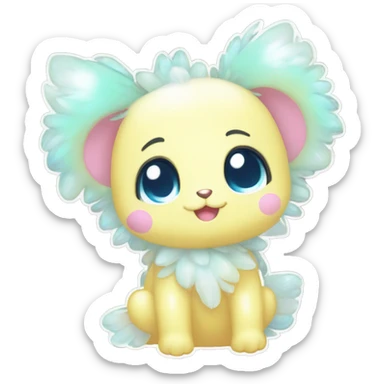 Shiny Kawaii Innocent Shy Baby Sparkly Colorful Pastel Fluffy beautiful fantasy Kawaii Ethereal Sona Fakemon-animal Full Body sticker