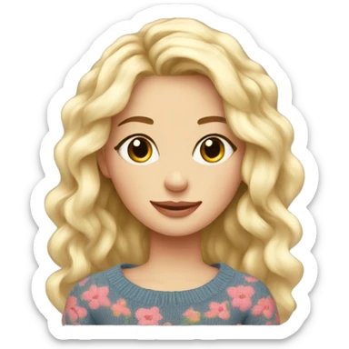 Knit floral sweater blond beautiful girl sticker