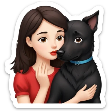 Brunette girl kissing black dog sticker