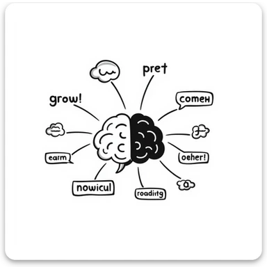 Hand-drawn Natural Language Processing concept with brain, text, and language tokens sticker