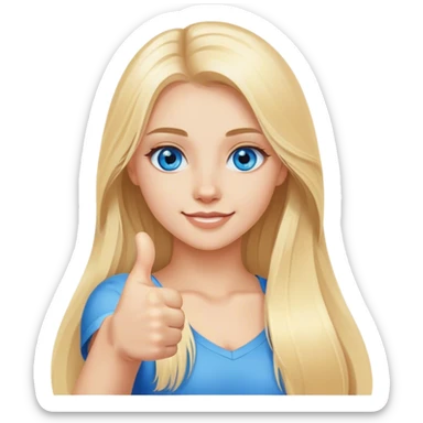 Pretty Blonde with long hair model, blue eyes Thumbs up sticker