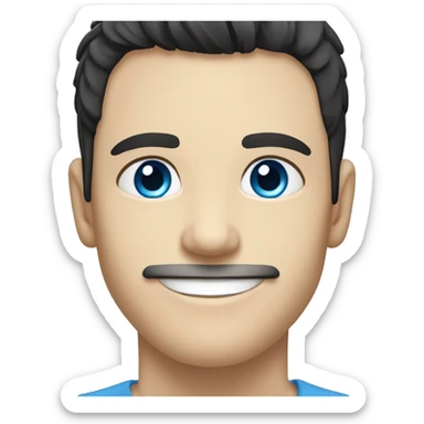 Man, blue eyes, straight black hair, bright blue eyes, white skin, caucasian, smiling, happy sticker