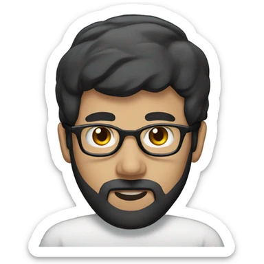 Man, short balding black hair, long black beard, glasses sticker