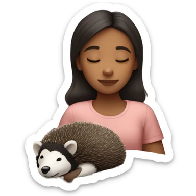 Girl sleeping with an Plush hedgehog and badger sticker