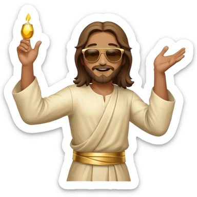 dancing figure of rejoicing Jesus with  sunglases golden  sticker