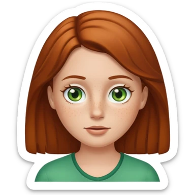 Create an emoji of a white girl with freckles, brown hair and green eyes sticker