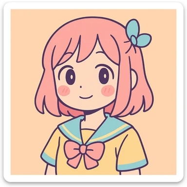 anime girl, gentle expression, pastel palette, pastel toon style sticker