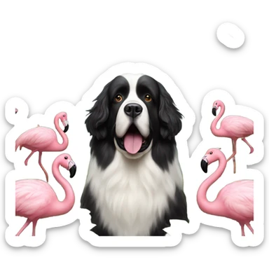 Landseer Newfoundland flying in the sky with flamingos sticker