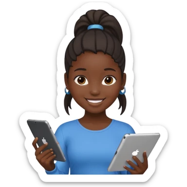 Black girl with ponytail holding ipad sticker