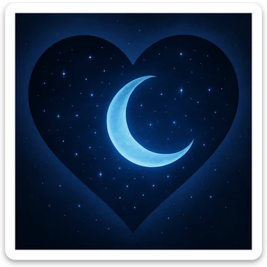 a heart with a crescent moon inside, midnight blue colors sticker