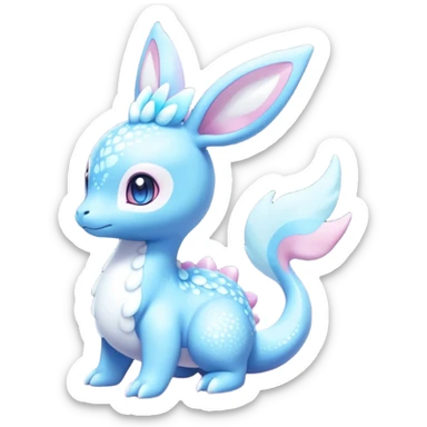 Shiny Exotic Colorful Ethereal Sparkly Sylveon-Lapras-Amaura-Aurorus-Fakémon-hybrid-creature (full body)  sticker